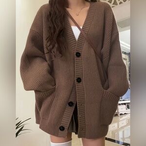 Brown Knitted Oversized Cardi